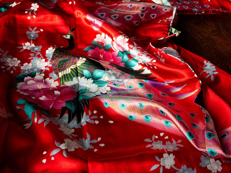 CCcollections Kimono robe long 16 colors PREMIUM Peacock bridesmaid bridal shower womens gift (Red Candy) - Image 1